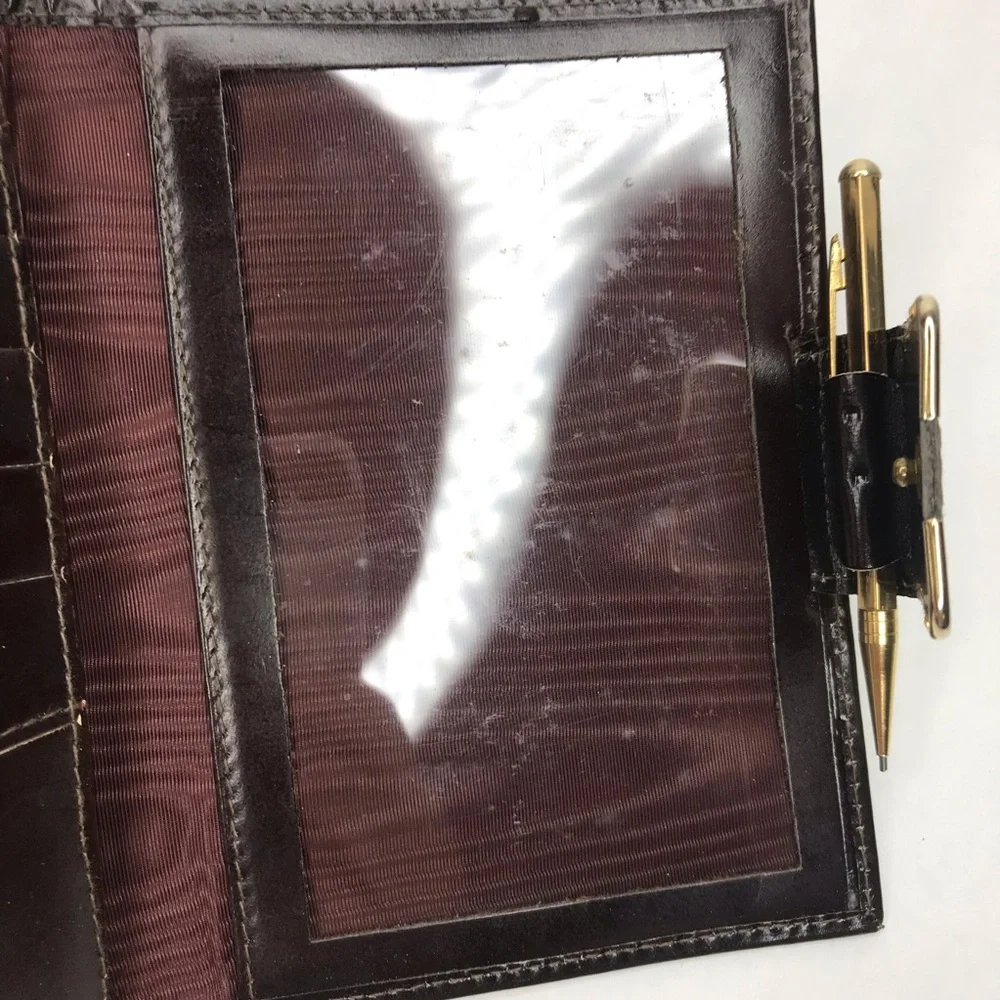 Vintage Bosca Brown Calfskin Leather Travel Wallet Organizer Pencil
